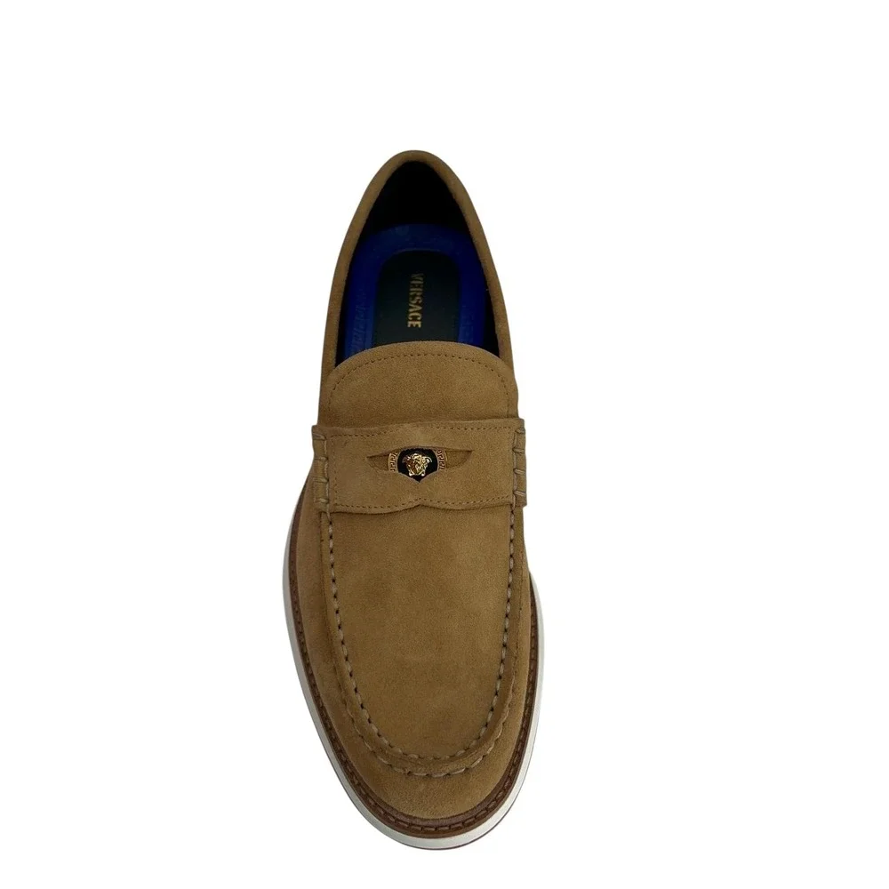 Versace‎ Suede Medusa Head Loafers Tan Brown Slip On Men's Shoes Size 39